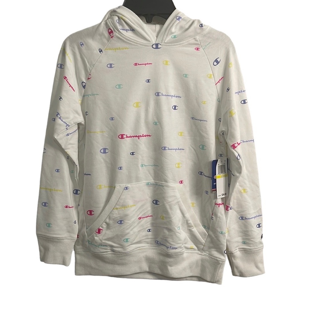 Champion Girls' Multicolor Logo Script French Terry Pullover Hoodie - Picture 1 of 8
